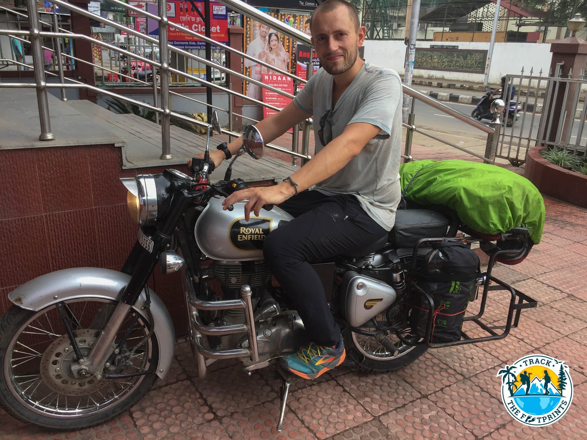 William on our new motorbike to travel North East India ;-)